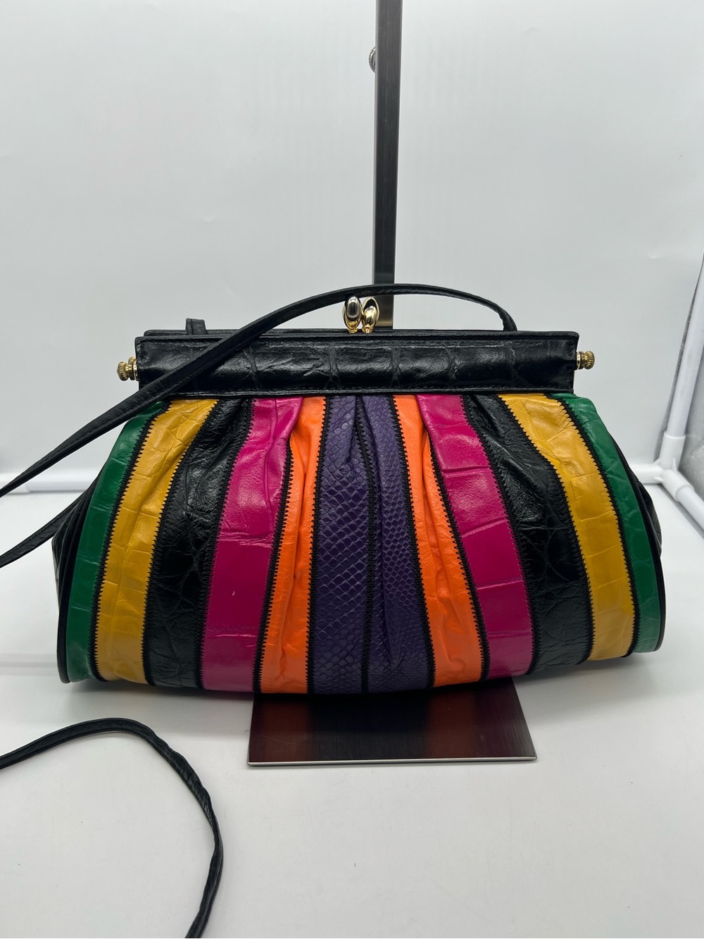 Z.K. LEATHER GOODS VINTAGE 80s/90s Colorblock Reptile Embossed Leather Crossbody